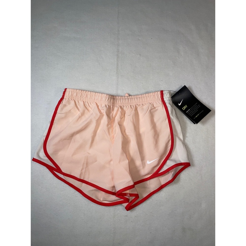 Nike Girls Dry-FIT Running Shorts Peach Pink Red Trim Size Small S New